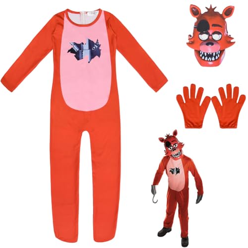 Anjinguang FNAF Halloween Kostüm für Kinder Nightmare Foxy Sundrop Moondrop FNAF Cosplay Jumpsuit mit gruseliger Maske Monster Karneval Party Fancy Dress Bühne Performance Bodysuit Outfit von Anjinguang