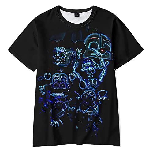 Anjinguang FNAF T-Shirt Fazbear's Pizza Kids 3D gedruckt Kurzarm Sicherheitslücke Lässige Mode Sommer Rundhalsausschnitt Top von Anjinguang