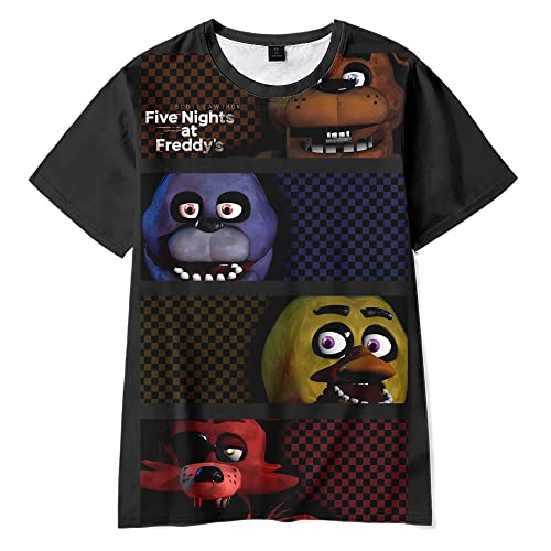 Anjinguang FNAF T-Shirt Fazbear's Pizza Kids 3D gedruckt Kurzarm Sicherheitslücke Lässige Mode Sommer Rundhalsausschnitt Top von Anjinguang