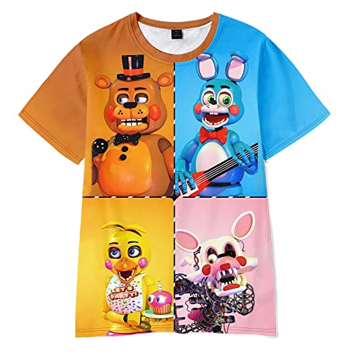 Anjinguang FNAF T-Shirt Fazbear's Pizza Kids 3D gedruckt Kurzarm Sicherheitslücke Lässige Mode Sommer Rundhalsausschnitt Top von Anjinguang