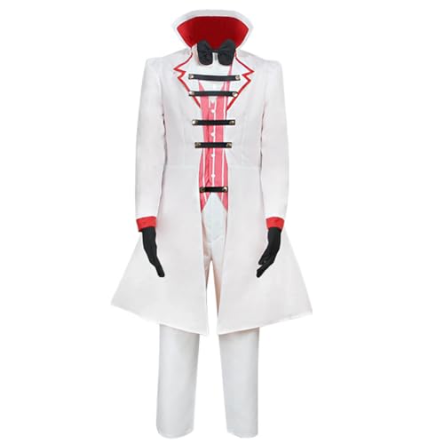 Anjinguang Hazbin Hotel Cosplay, Luzifer Morningstar Kostüm, Anime Cosplay Outfit Luzifer Uniform Große Fliege Weißer Trenchcoat Anzug Halloween Fancy Dress Rave Night Party von Anjinguang