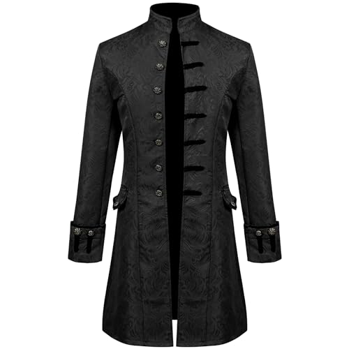 Anjinguang Herren Mittelalterlich Steampunk Cosplay Kostüm Halloween Männlich Vintage Mantel Jacke Viktorianisch Gotisch Kutte Hof Uniform Tanzen Party, Halloween Mittelalterlicher Frack von Anjinguang