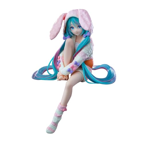 Miku Anime Figur Sitzende Miku Action Figur Niedliche Hasenohren Pyjama Stil Figur PVC Modell Ornament Display Skulptur Statue Sammlung 11cm von Anjinguang