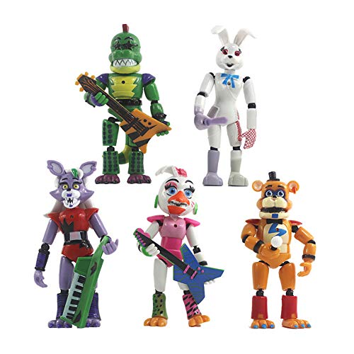 Five Nights Game FNAF Pizzeria Simulator (Set mit 6 Stück), hoch 12,7–15,2 cm, Animatronics [Rockstar Foxy, Pigpatch, Orville Elephant, El Chip, Scrap Baby] (Security Breach) von Anjinguang