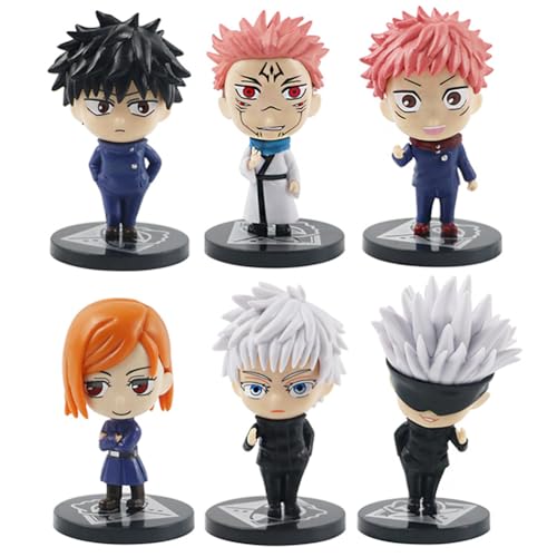 JJK Actionfigur Gojo Satoru Cake Topper Figur Statue Anime Fushiguro Megumi Figuren-Set 6 Stück Mini Cartoon Modell Desktop Zimmer Geburtstag Dekoration PVC 9,5 x 5,5 cm von Anjinguang