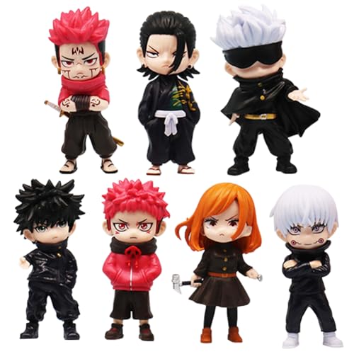 JJK Actionfigur Gojo Satoru Cake Topper Figur Statue Anime Fushiguro Megumi Figurenset 7 Stück Mini Cartoon Modell Desktop Zimmer Geburtstag Dekoration PVC von Anjinguang