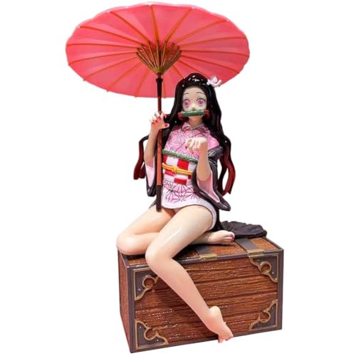 Kamado Nezuko Figur Sitzhaltung Halten eines Regenschirms Anime Manga Charakter Nezuko Actionfigur Anime Figur Austauschbares Zubehör PVC Modell Statue Sammlung Niedliches Ornament 30cm von Anjinguang