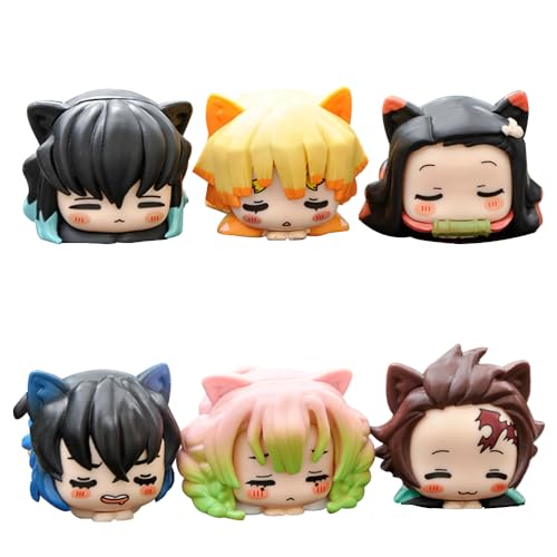 Kanroji Mitsuri Tokitou Muichirou Figurenset, Anime Tanjiro Nezuko Tokitou Muichirou Figur, 6 cm Mini-Katzenohr-Q-Figur, Manga-Merch zum Verzieren/Sammeln/Ausstellen/Geschenken von Anjinguang