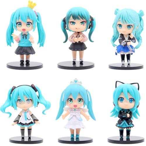 Miku Figur,Anime 6pcs Action Figure Set,Mini 10cm Miku Statue,Niedlich Spiel Charakter Figuren Modell PVC Desktop Dekoration Figur Sammler Cake Topper Geschenke von Anjinguang