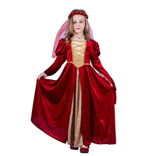 Mittelalterliches Retro-Kostüm, Rot, 4–12 Jahre, Prinzessinnen-Kostüm, Cosplay, Rollenspiel, Bühnenaufführung, Kostüm, Halloween, Fasching, Karneval, Neuheit Outfit von Anjinguang