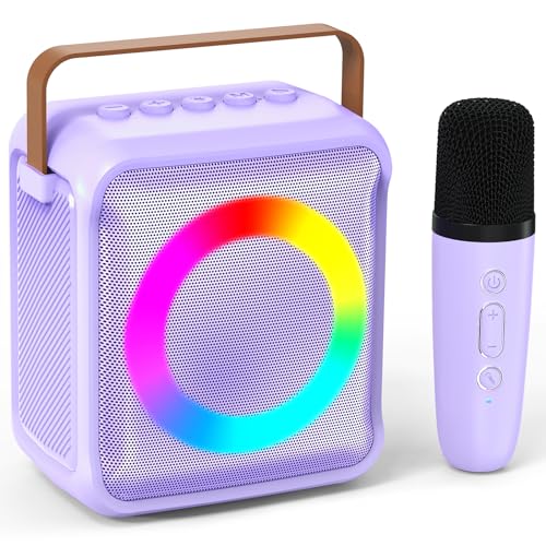 Ankuka Karaoke Maschine mit 1 Drahtlosen Mikrofonen, Spielzeug für Kinder & Erwachsene, mit LED-Licht und Sprachveränderungseffekten, tragbare, Geschenke für Alter 3-18 Kinder, Jungen, Mädchen(lila) von Ankuka