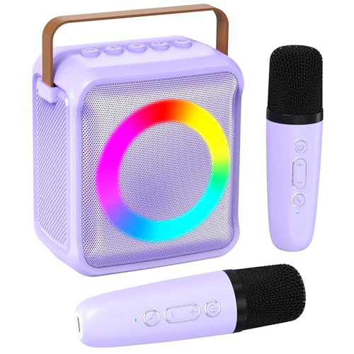 Ankuka Karaoke-Spielzeug für Kinder & Erwachsene mit 2 Mikrofonen, tragbare Karaoke-Maschine mit LED-Licht und Sprachveränderungseffekten, Geschenke für Alter 3–18 Jahre, Jungen, Mädchen,(lila) von Ankuka