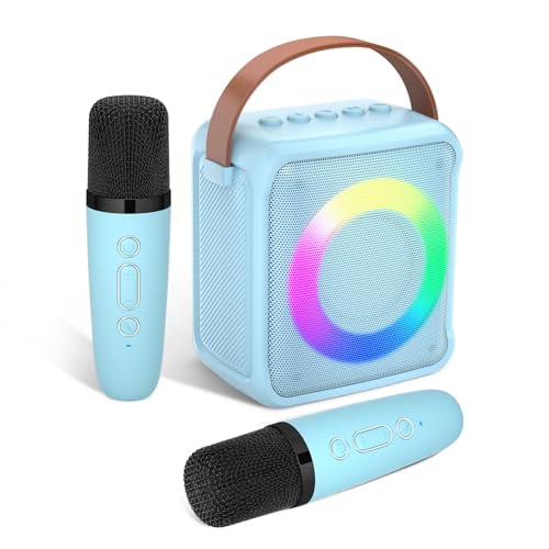 Ankuka Karaoke-Spielzeug für Kinder & Erwachsene mit 2 Mikrofonen, tragbare Karaoke-Maschine mit LED-Licht und　Sprachveränderungseffekten, Geschenke für Alter 3–18 Jahre, Jungen, Mädchen（Blau） von Ankuka