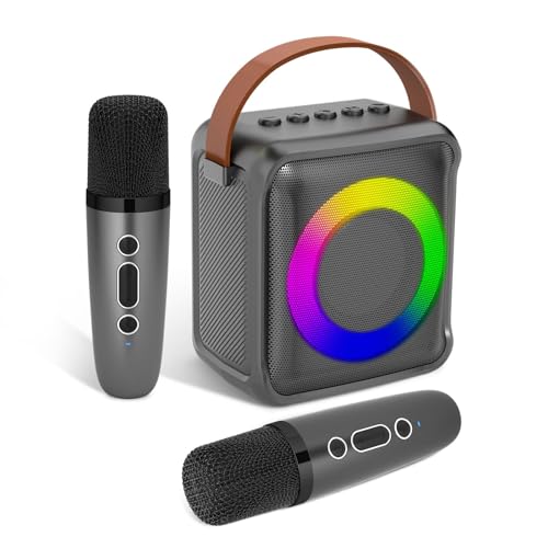 Ankuka Karaoke-Spielzeug für Kinder & Erwachsene mit 2 Mikrofonen, tragbare Karaoke-Maschine mit LED-Licht und Sprachveränderungseffekten, Geschenke für Alter 3-18 Kinder, Jungen, Mädchen(sliber) von Ankuka