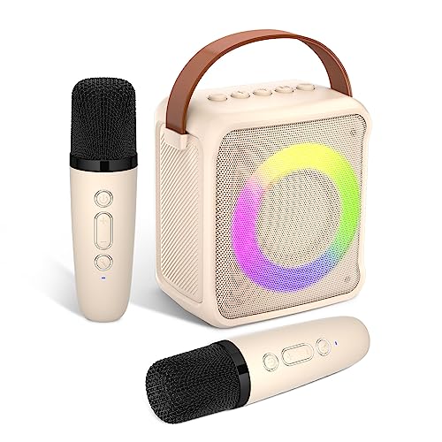 Ankuka Karaoke-Spielzeug für Kinder & Erwachsene mit 2 Mikrofonen, tragbare Karaoke-Maschine mit LED-Licht und Sprachveränderungseffekten, Geschenke für Alter 3-18 Kinder, Jungen, Mädchen,（Beige） von Ankuka