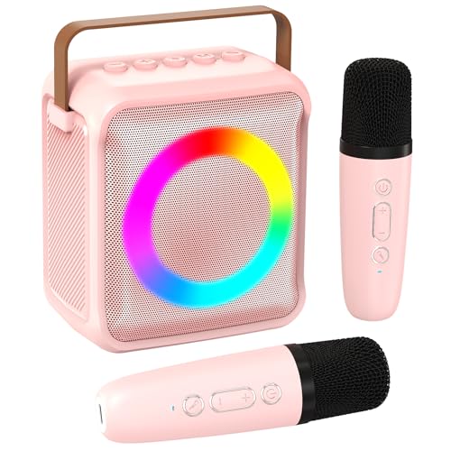 Ankuka Karaoke Toys for Kids & Adults with 2 Microphones, Portable Karaoke Machine with LED Light and Voice Changing Effects, Gifts for Age 3-18 Kids Boys Girls Families Birthday Party (Pink) von Ankuka