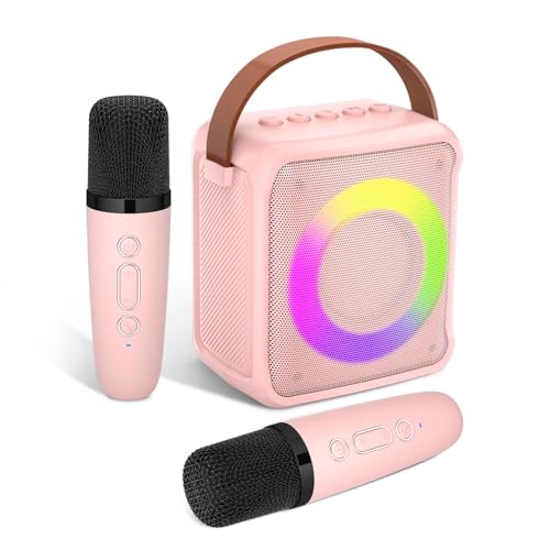 Ankuka Karaoke Toys for Kids & Adults with 2 Microphones, Portable Karaoke Machine with LED Light and Voice Changing Effects, Gifts for Age 3-18 Kids Boys Girls Families Birthday Party (Pink) von Ankuka