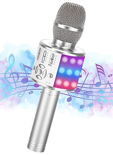 Bluetooth Karaoke Mikrofon Mikrofon Kinder Kabellos Spielzeug Kinder ab 3-12 Jahre Geschenk Mädchen Mikrofon mit Lautsprecher Stimmenverzerrer, kompatibel mit Android, iOS, PC (KP06-Grau) von Ankuka