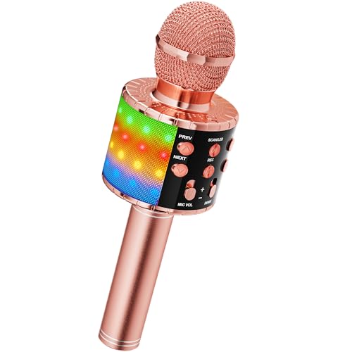 Bluetooth Karaoke Mikrofon Mikrofon Kinder Kabellos Spielzeug Kinder ab 3-12 Jahre Geschenk Mädchen Mikrofon mit Lautsprecher Stimmenverzerrer, kompatibel mit Android, iOS, PC Rosa-Schwarz von Ankuka