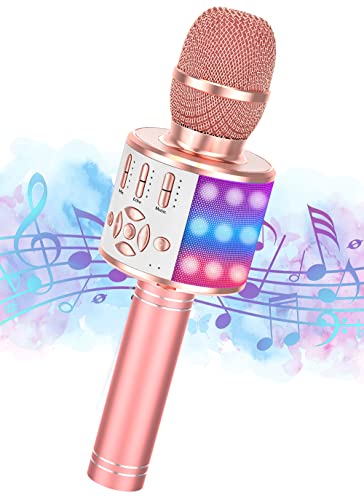 Magic Sing LED Karaoke Mikrofon Kinder, Drahtloses Bluetooth Spielzeug ab 3-12 Jahre Geschenk Mädchen KTV Lautsprecher mit Stimmenverzerrer, Heim KTV Karaoke Maschine für Android, iOS, PC(KP06-Rosé) von Ankuka