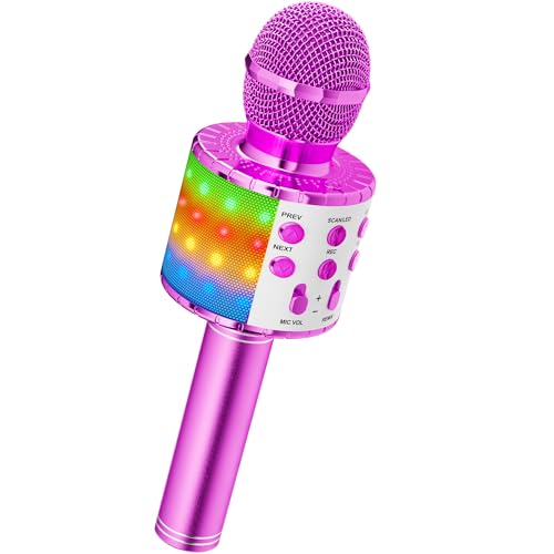 Magic Sing LED Karaoke Mikrofon Kinder, Drahtloses Bluetooth Spielzeug ab 3-12 Jahre Geschenk Mädchen KTV Lautsprecher mit Stimmenverzerrer, Heim KTV Karaoke Maschine für Android, iOS, PC(Lila) von Ankuka