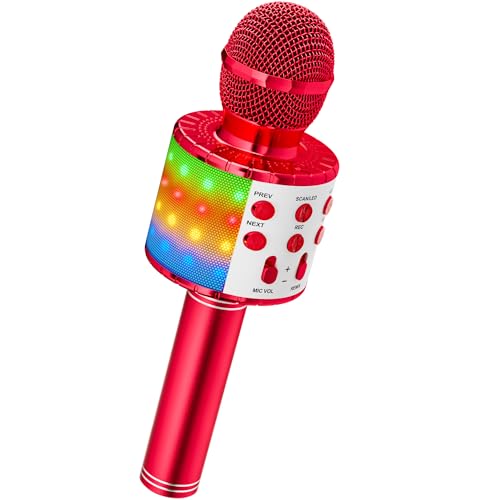 Magic Sing LED Karaoke Mikrofon Kinder, Drahtloses Bluetooth Spielzeug ab 3-12 Jahre Geschenk Mädchen KTV Lautsprecher mit Stimmenverzerrer, Heim KTV Karaoke Maschine für Android, iOS, PC(Rot) von Ankuka