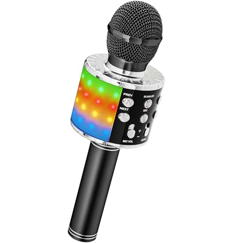 Magic Sing LED Karaoke Mikrofon Kinder, Drahtloses Bluetooth Spielzeug ab 3-12 Jahre Geschenk Mädchen KTV Lautsprecher mit Stimmenverzerrer, Heim KTV Karaoke Maschine für Android, iOS, PC(Schwarz) von Ankuka