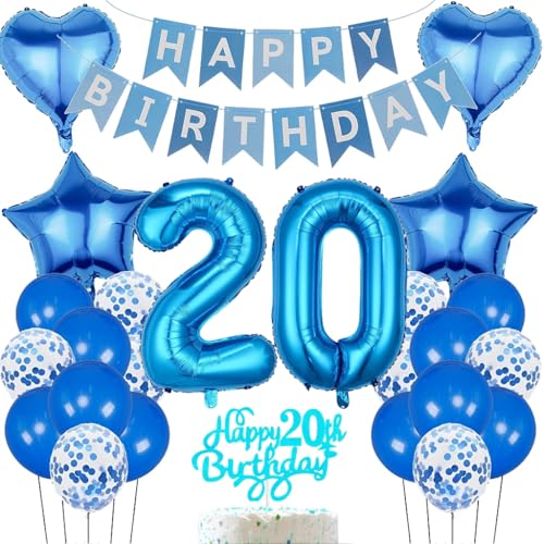 Anlgdi Geburtstagsdeko 20 Jahr Mann, Luftballon 20. Geburtstag Deko, Blau Folienballon 20 Geburtstag Männer Dekoration, Happy Birthday Banner Deko 20 Geburtstag Frau, Deko 20. Geburtstag Frau Mann Anlgdi Geburtstagsdeko 20 Jahr Mann, Luftballon 20. Geburtstag Deko, Blau Folienballon 20 Geburtstag Männer Dekoration, Happy Birthday Banner Deko 20 Geburtstag Frau, Deko 20. Geburtstag Frau Mann von Anlgdi