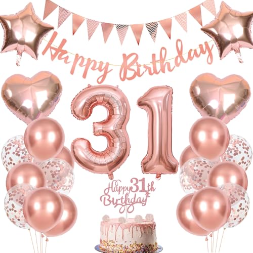 Anlgdi Geburtstagsdeko 31 Jahre Frau, Rosegold Tortendeko Geburtstag 31 Jahre Frauen, Deko 31. Geburtstag Frau, Luftballons 31. Geburtstag Frau, Happy Birthday Banner Deko 31 Geburtstag Frauen von Anlgdi