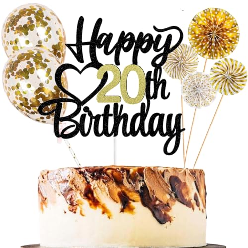 Anlgdi Tortendeko 20 Geburtstag Frauen Männer, Kuchen Topper 20. Geburtstag Frau, Cake Topper Happy 20th Birthday Schwarz Gold, Glitter Kuchen Deko 20. Deko für Geburstagstorte Deko 20 Jahre Frau Mann Anlgdi Tortendeko 20 Geburtstag Frauen Männer, Kuchen Topper 20. Geburtstag Frau, Cake Topper Happy 20th Birthday Schwarz Gold, Glitter Kuchen Deko 20. Deko für Geburstagstorte Deko 20 Jahre Frau Mann von Anlgdi