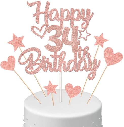 Anlgdi Tortendeko Happy Birthday Deko Kuchendeko 34. Geburtstag Frau, Kuchen Topper Happy 34th Birthday Roségold, Cake Topper 34 Jahre Torte Kuchen Deko für Geburstagstorte Deko 34. Frauen Anlgdi Tortendeko Happy Birthday Deko Kuchendeko 34. Geburtstag Frau, Kuchen Topper Happy 34th Birthday Roségold, Cake Topper 34 Jahre Torte Kuchen Deko für Geburstagstorte Deko 34. Frauen von Anlgdi