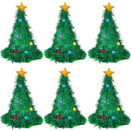 Anloximt 4 Stück Christmas Tree Hat - Weihnachtsmütze - Weihnachtsbaum Hut - Neuheit Spaß Weihnachten Silly Hut Mit Stern - Santa Fancy Witch Hut Urlaub Dekoration Kopfbedeckung von Anloximt