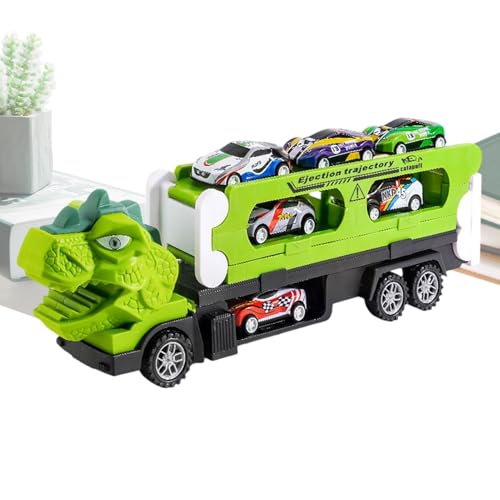 Anloximt Dinosaurier-Transport-LKW, Dinosaurier-LKW-Spielzeug - Dino-Fahrzeuge-Set - Dinosaurierspielzeug, Faltbarer, verschiebbarer Dinosaurier-LKW mit 6 Autos für Kleinkinder, Jungenspielzeug ab 3 von Anloximt