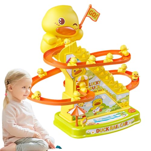 Anloximt Enten-Achterbahn-Spielzeug, Enten-Rutschspielzeug,Blinkende und Musik-Enten-Achterbahn-Spielzeug - Spielzeug zum Treppensteigen, Entenspiele für Kinder, trainieren die praktischen Fähigkeiten von Anloximt