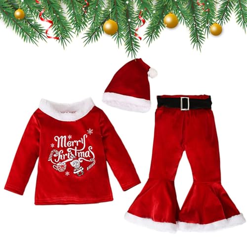 Anloximt Frohe Weihnachten-Outfit | Weihnachtsmann-Kostüm, langärmeliger Samtpullover, Glockenboden, Weihnachtsmannmütze,Rundhals-Hemden mit Weihnachtsmann-Aufdruck, Sweatshirt, von Anloximt