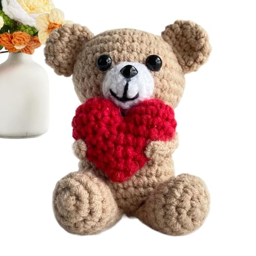 Anloximt Gehäkelte Strickpuppe, Gehäkelte Bärenpuppe, Plüsch süße gestrickte Puppe Bär Häkelpuppe, Taschenstofftier mit Herz, handgefertigtes Plüschtier für und Mädchen von Anloximt