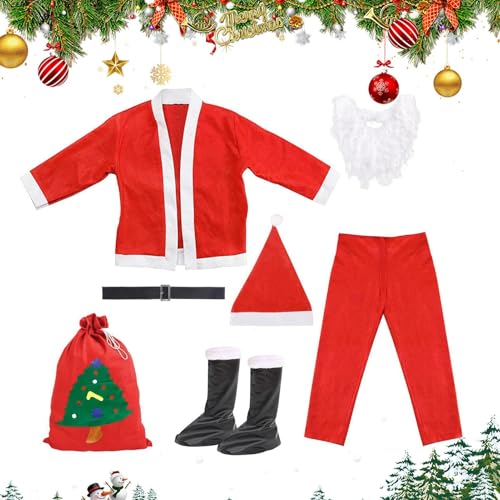 Anloximt Herren-Weihnachtsmann-Kostüm, Weihnachtsmann-Kostüm für Erwachsene | 7-teiliges Set Unisex-Herrenkostüme | Robustes und langlebiges Weihnachtskostüm für Weihnachten, Geburtstag, Neujahr, von Anloximt