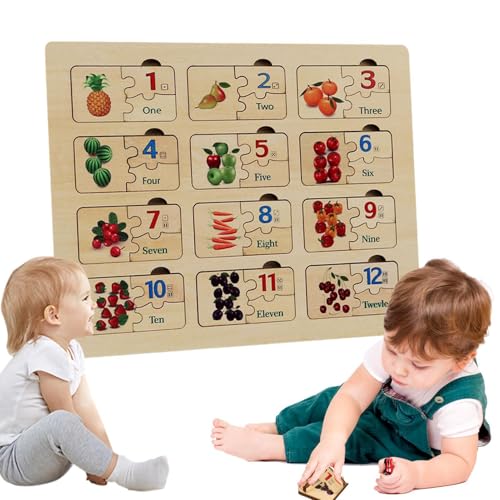 Anloximt Holzpuzzle für Kinder, Obstpuzzle für Kleinkinder | Hölzernes Obst-Gemüse-Zahlenspiel-Puzzlebrett | Pädagogisch passendes Puzzle-Spielzeug, Vorschulspiel für Kinder, und Mädchen von Anloximt