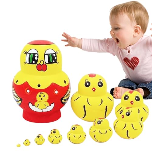 Anloximt Hühner-Nistpuppen,Russische Nistpuppen-Spielzeuge | 10X Holzset Russische Nistpuppen Küken - Geflügel Nesting Dolls Streich Tiermuster Nesting Spielzeug für Kinder von Anloximt