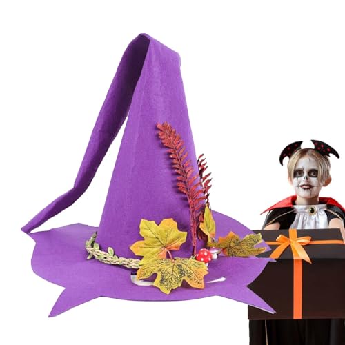 Anloximt Kinder Hexenhut,Halloweenhut - Erwachsene Mädchenhut Filz Zaubererhut | Distressed Wizard Hut mit Blättern Dekor für Halloween Hexe Cosplay Kostüm Zubehör von Anloximt