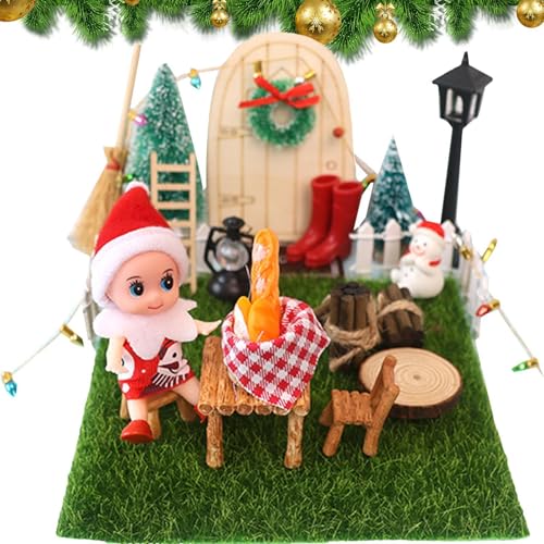 Anloximt Kleines Puppenhaus-Weihnachtsdekor, Kleine Weihnachtsdekorationen für Puppenhaus, Weihnachtsspielzeug Puppenhauszubehör 24X Set, Kleine gefälschte, Türen, Bäume, Möbelmodell für Mädchen von Anloximt