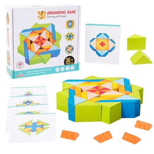 Anloximt Musterblöcke, Musterblöcke für Kinder im Alter von 3–5 Jahren - Geometrische Formenblöcke,Holzformpuzzles für Kinder mit doppelseitigen Designkarten, lustiges -Lernspielzeug von Anloximt