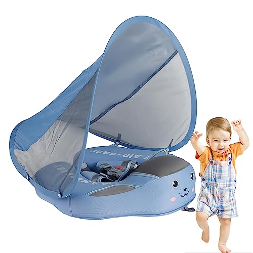 Anloximt Schwimmreifen Baby - Schwimmreifen Mit Sonnendach - Baby Pool Float with Shade - Baby Floating Ring - Baby Float Ring Schwimmtrainer | Für Kinder 3 Monate Bis 24 Monate, Blau von Anloximt