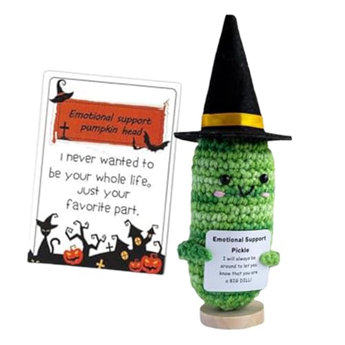 Anloximt Süße gestrickte Positive Puppen, Positive Häkelpuppen | Halloween Kürbisköpfe Puppe,Lustige Häkelpuppe, handgemachte süße emotionale Unterstützung, gestrickte Puppe mit positiver Karte zum von Anloximt