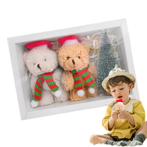 Anloximt Weihnachts-Plüschbären,Weihnachtsbär-Stofftier | 2X Bärenspielzeug mit Schal und Mütze | Bär und Weihnachtsbaum-Set für Kinder, Schlafzimmerdekoration von Anloximt