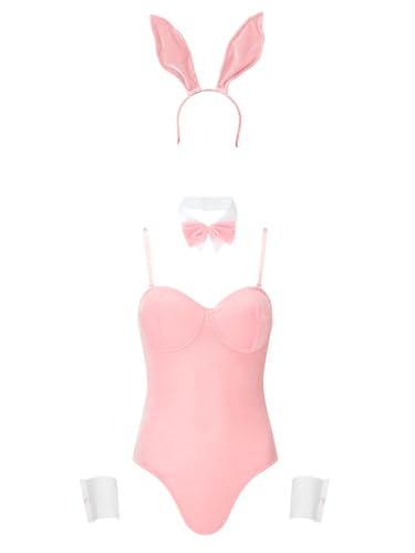 Ann Summers Smoking Bunny Kostüm Samt Bunny Outfit Damen Halloween Bunny Kostüm mit Hasenohren und Schwanz, Bunny Kostüm Damen Fun Bunny Kostüm Set - Echtes Rollenspiel Outfit, blassrosa, 38 von Ann Summers