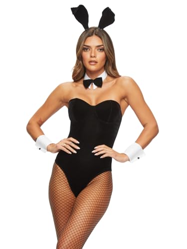 Ann Summers - Smoking Bunny Outfit Samt Erwachsene Halloween Kostüm Kaninchen Outfit mit Hasenohren & flauschigem Schwanz - Schwarz, Schwarz , 46 von Ann Summers