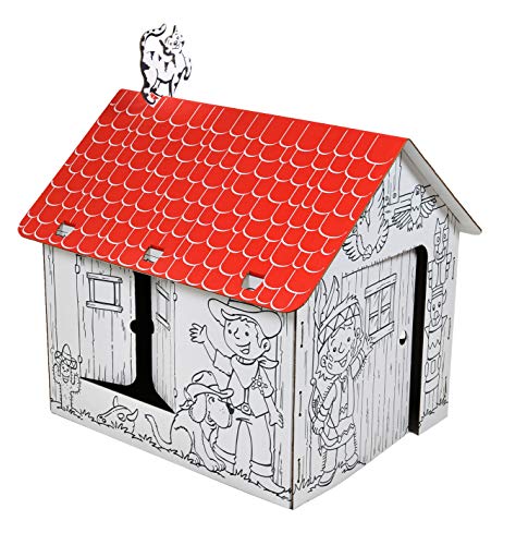 Annahouse kreativ Umrissenes weißes Pappjungenhaus Abenteuer mit rotem Dach zum Malen mit Bleistiften, Buntstiften, Gouachefarben, Fingerfarben, DIY, Groß, 3+ Jahre von AnnaHouse