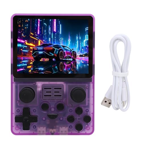 Annadue Tragbare Videospielkonsole, Handheld Spielekonsole mit 3,5 Zoll IPS Bildschirm, 128G Speicherkarten, RK3326 CPU, Klassische Steuerung für Tausende von Spielen (Purple) von Annadue