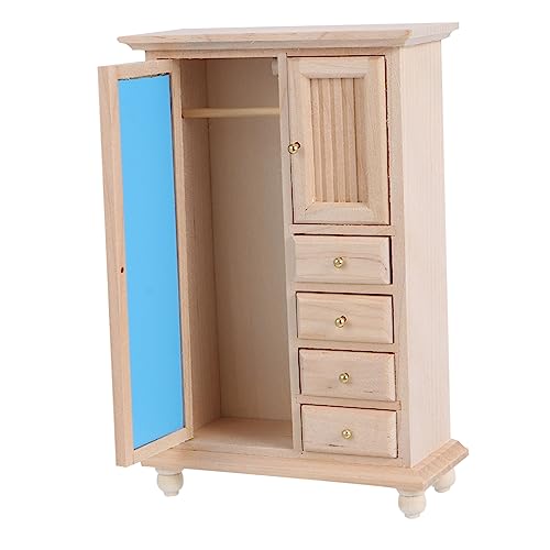 Anneome Puppenhaus Mini DIY Möbelmodell Bezaubernde Möbelverzierung Holzschrank Verzierung Holzdekoration Holz Mini Kleiderschrank Mini Dekoration Mini Schrank Mit Spiegel von Anneome